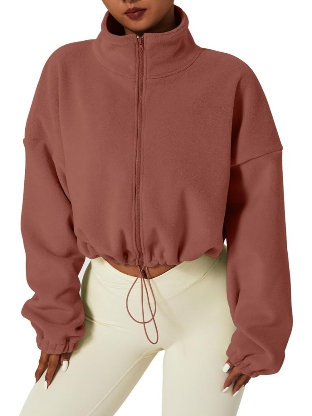 Women's Auburn Fleece Full ZIP Stand Collar Baggy Cropped Short Sherpa Jacket
